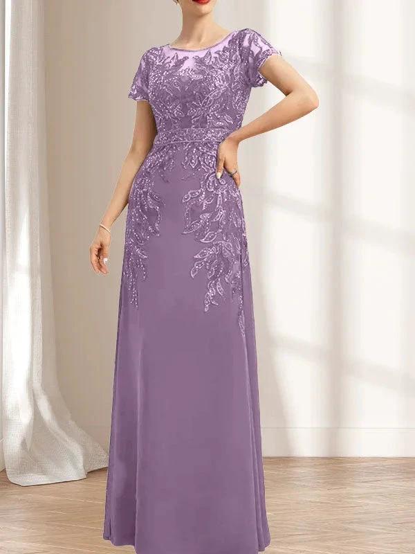 Sheath/Column Scoop Illusion Floor-Length Lace Chiffon Mother of the Bride Dress With Sequins - Image 25