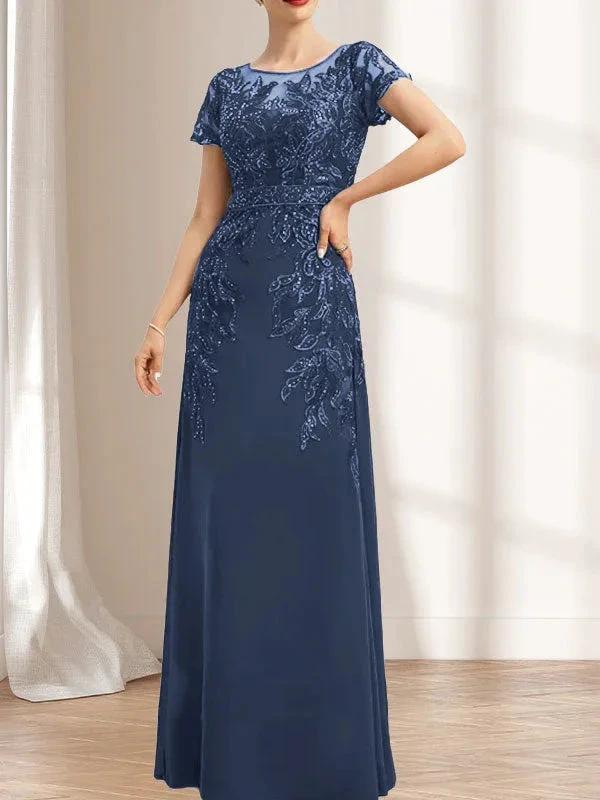Sheath/Column Scoop Illusion Floor-Length Lace Chiffon Mother of the Bride Dress With Sequins - Image 26