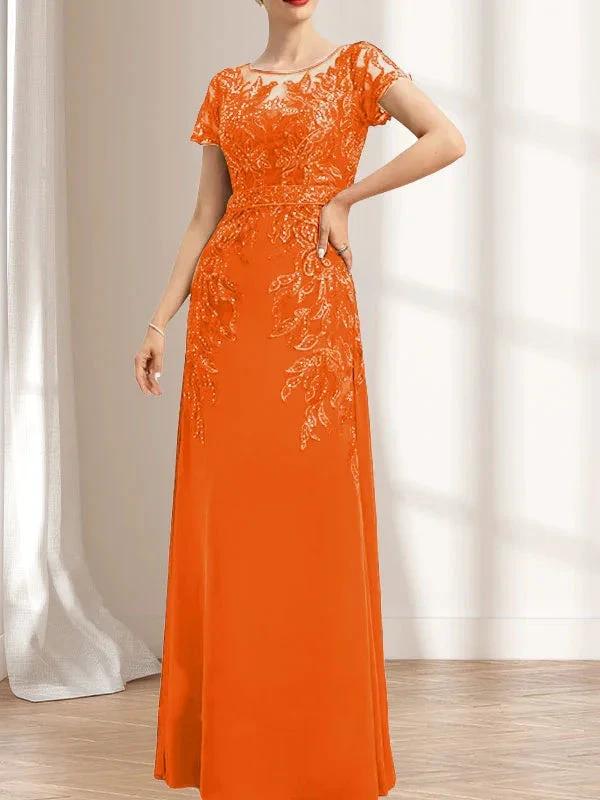 Sheath/Column Scoop Illusion Floor-Length Lace Chiffon Mother of the Bride Dress With Sequins - Image 28