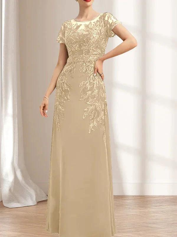 Sheath/Column Scoop Illusion Floor-Length Lace Chiffon Mother of the Bride Dress With Sequins - Image 29