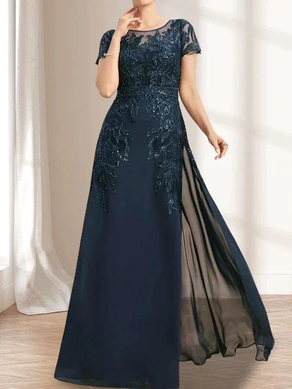 Sheath/Column Scoop Illusion Floor-Length Lace Chiffon Mother of the Bride Dress With Sequins - Image 3