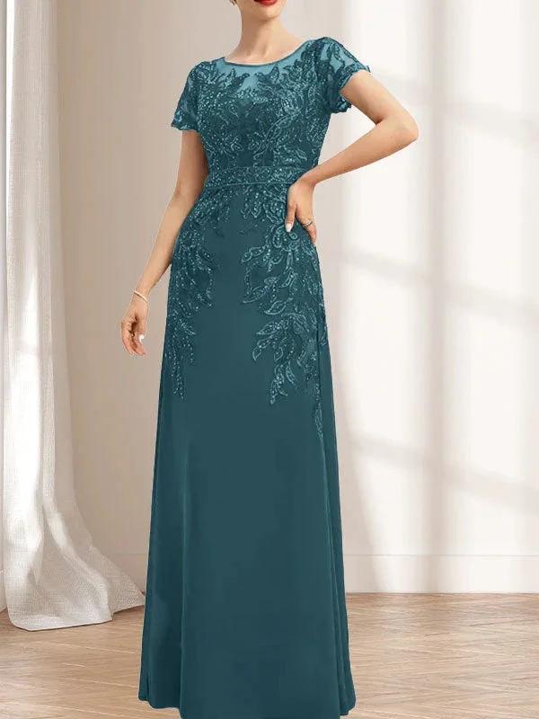 Sheath/Column Scoop Illusion Floor-Length Lace Chiffon Mother of the Bride Dress With Sequins - Image 30