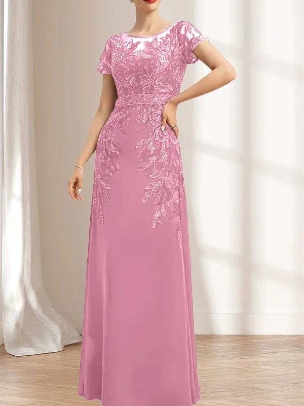 Sheath/Column Scoop Illusion Floor-Length Lace Chiffon Mother of the Bride Dress With Sequins - Image 31