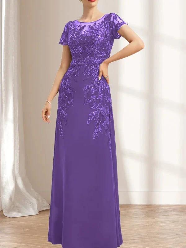 Sheath/Column Scoop Illusion Floor-Length Lace Chiffon Mother of the Bride Dress With Sequins - Image 32