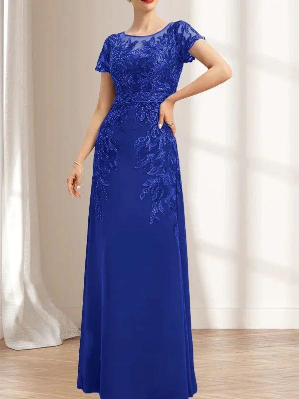Sheath/Column Scoop Illusion Floor-Length Lace Chiffon Mother of the Bride Dress With Sequins - Image 34