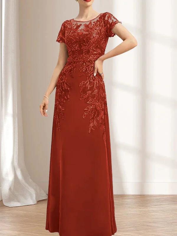 Sheath/Column Scoop Illusion Floor-Length Lace Chiffon Mother of the Bride Dress With Sequins - Image 35
