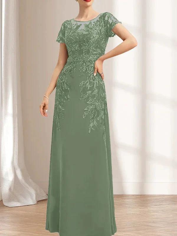 Sheath/Column Scoop Illusion Floor-Length Lace Chiffon Mother of the Bride Dress With Sequins - Image 36