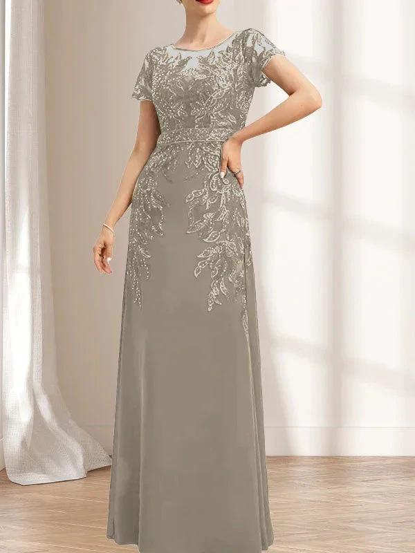 Sheath/Column Scoop Illusion Floor-Length Lace Chiffon Mother of the Bride Dress With Sequins - Image 37