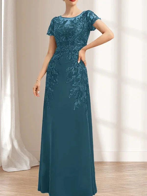 Sheath/Column Scoop Illusion Floor-Length Lace Chiffon Mother of the Bride Dress With Sequins - Image 38