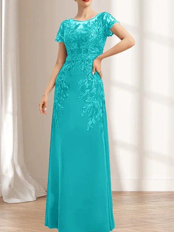 Sheath/Column Scoop Illusion Floor-Length Lace Chiffon Mother of the Bride Dress With Sequins - Image 39