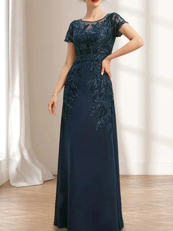 Sheath/Column Scoop Illusion Floor-Length Lace Chiffon Mother of the Bride Dress With Sequins - Image 4