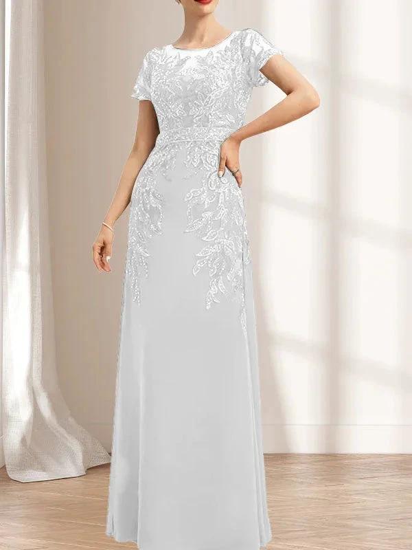 Sheath/Column Scoop Illusion Floor-Length Lace Chiffon Mother of the Bride Dress With Sequins - Image 40