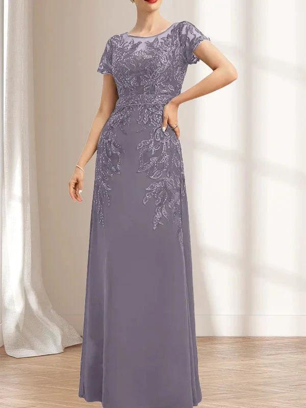 Sheath/Column Scoop Illusion Floor-Length Lace Chiffon Mother of the Bride Dress With Sequins - Image 42