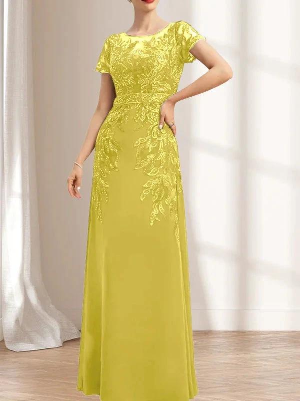 Sheath/Column Scoop Illusion Floor-Length Lace Chiffon Mother of the Bride Dress With Sequins - Image 43
