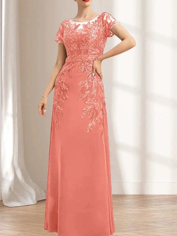 Sheath/Column Scoop Illusion Floor-Length Lace Chiffon Mother of the Bride Dress With Sequins - Image 44