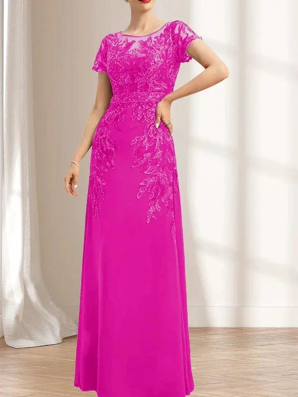 Sheath/Column Scoop Illusion Floor-Length Lace Chiffon Mother of the Bride Dress With Sequins - Image 45