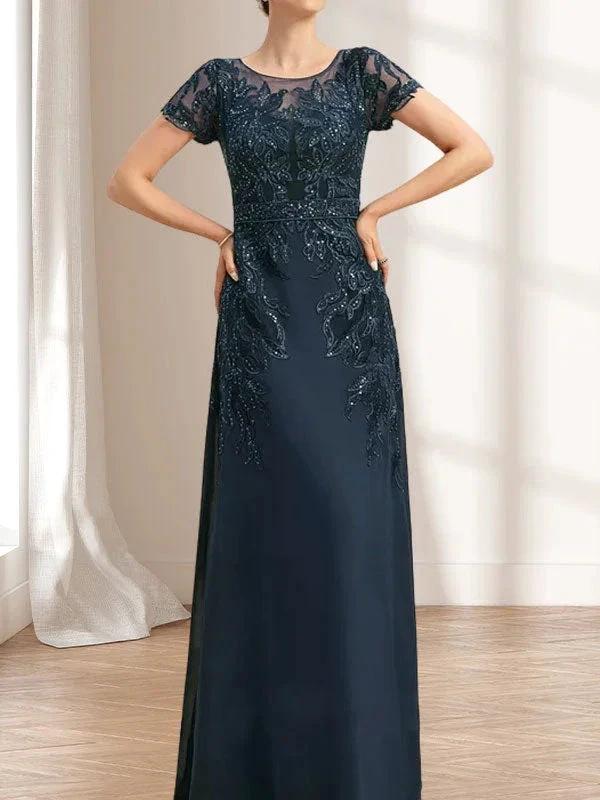 Sheath/Column Scoop Illusion Floor-Length Lace Chiffon Mother of the Bride Dress With Sequins - Image 5