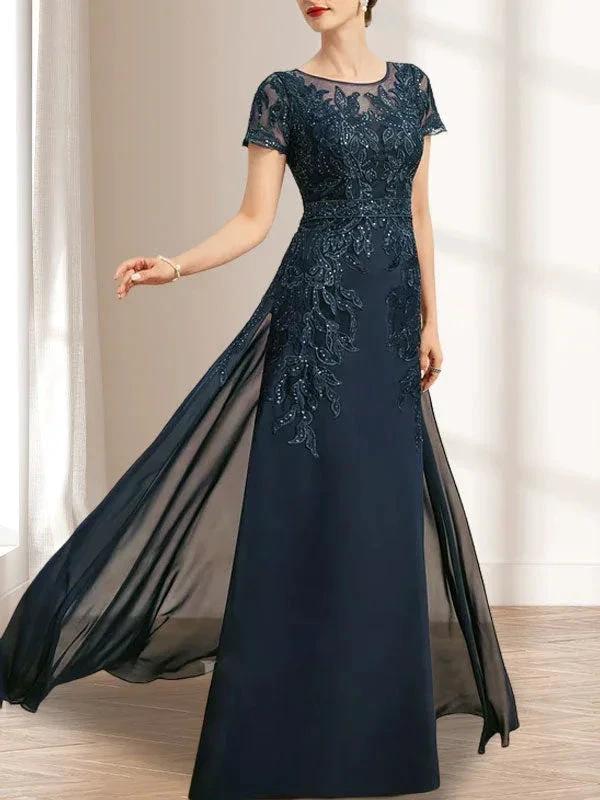 Sheath/Column Scoop Illusion Floor-Length Lace Chiffon Mother of the Bride Dress With Sequins - Image 7