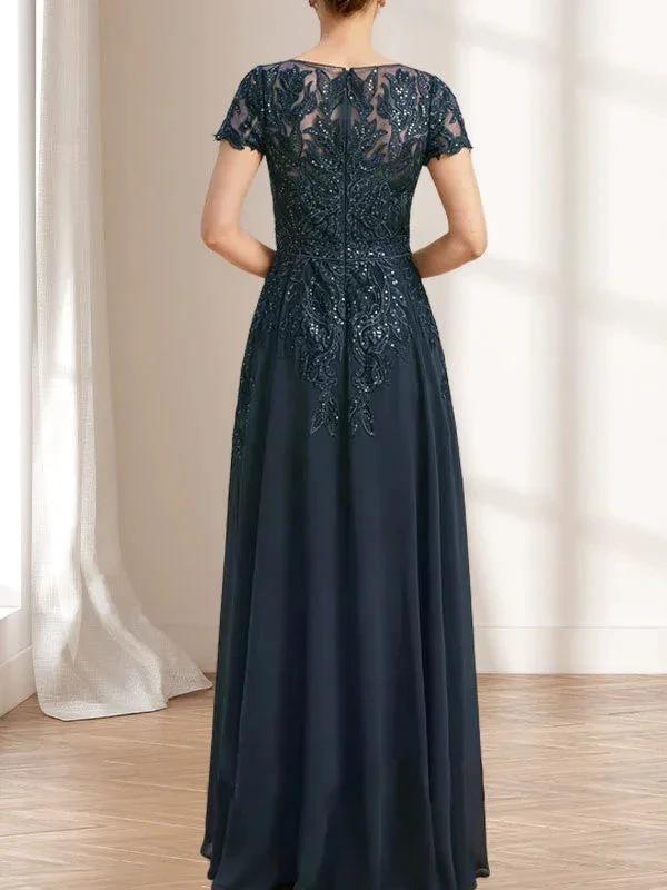 Sheath/Column Scoop Illusion Floor-Length Lace Chiffon Mother of the Bride Dress With Sequins - Image 8