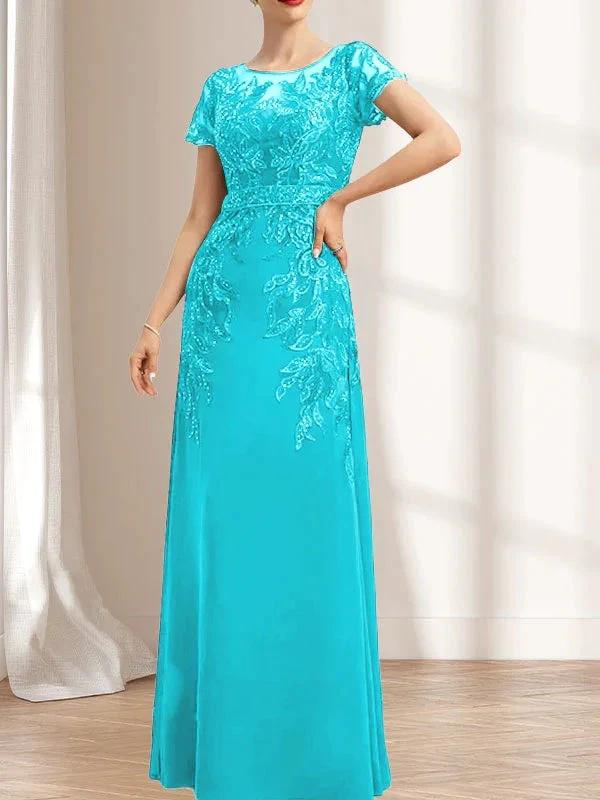 Sheath/Column Scoop Illusion Floor-Length Lace Chiffon Mother of the Bride Dress With Sequins - Image 9