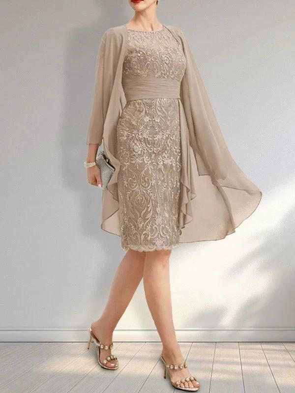 Sheath Scoop Illusion Knee-Length Lace Chiffon Mother of the Bride Dress With Cascading Ruffles Sequins - Image 10