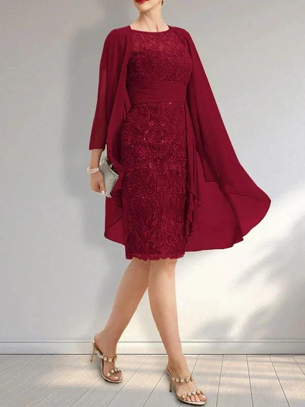 Sheath Scoop Illusion Knee-Length Lace Chiffon Mother of the Bride Dress With Cascading Ruffles Sequins - Image 11