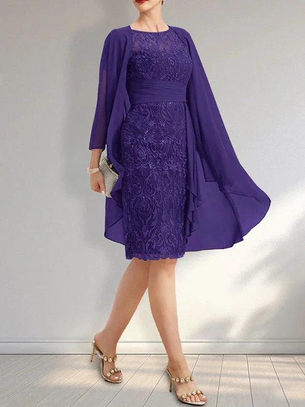 Sheath Scoop Illusion Knee-Length Lace Chiffon Mother of the Bride Dress With Cascading Ruffles Sequins - Image 18
