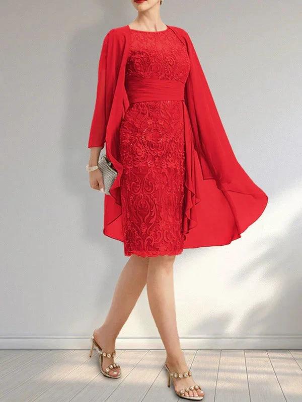 Sheath Scoop Illusion Knee-Length Lace Chiffon Mother of the Bride Dress With Cascading Ruffles Sequins - Image 23