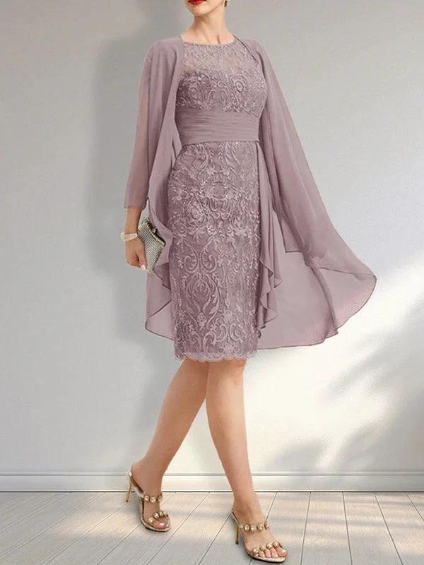 Sheath Scoop Illusion Knee-Length Lace Chiffon Mother of the Bride Dress With Cascading Ruffles Sequins - Image 8