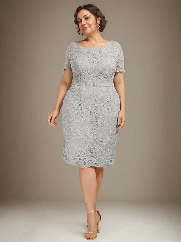 Sheath/Column Scoop Knee-Length Chiffon Lace Mother of the Bride Dress With Beading - Image 10