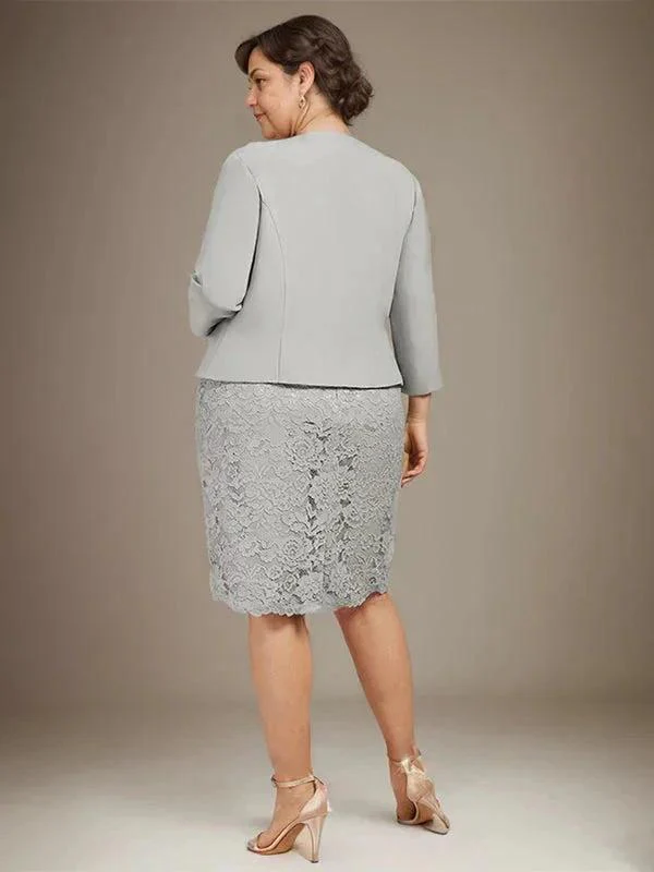 Sheath/Column Scoop Knee-Length Chiffon Lace Mother of the Bride Dress With Beading - Image 12