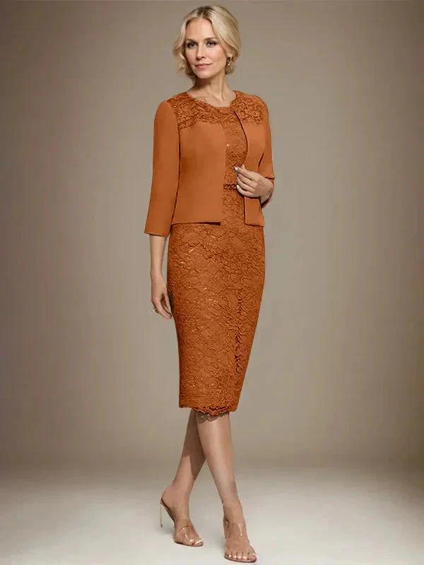 Sheath/Column Scoop Knee-Length Chiffon Lace Mother of the Bride Dress With Beading - Image 17