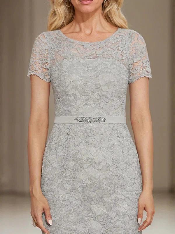 Sheath/Column Scoop Knee-Length Chiffon Lace Mother of the Bride Dress With Beading - Image 3