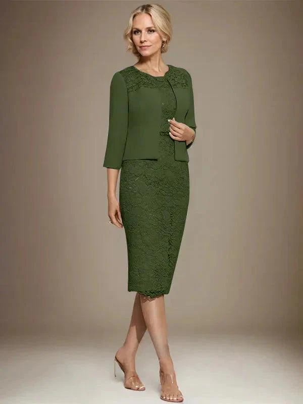 Sheath/Column Scoop Knee-Length Chiffon Lace Mother of the Bride Dress With Beading - Image 33