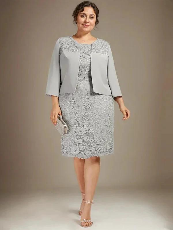 Sheath/Column Scoop Knee-Length Chiffon Lace Mother of the Bride Dress With Beading - Image 5