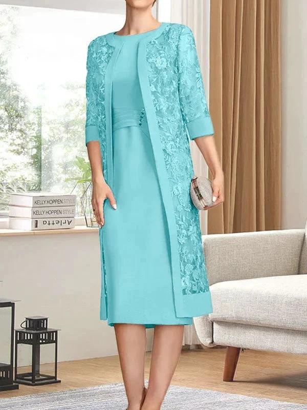 Sheath/Column Scoop Knee-Length Chiffon Mother of the Bride Dress With Pleated Sequins - Image 10