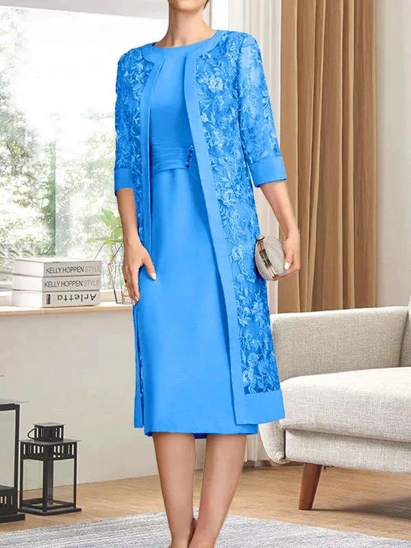 Sheath/Column Scoop Knee-Length Chiffon Mother of the Bride Dress With Pleated Sequins - Image 12