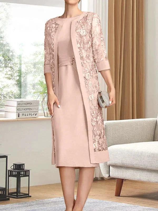 Sheath/Column Scoop Knee-Length Chiffon Mother of the Bride Dress With Pleated Sequins - Image 13