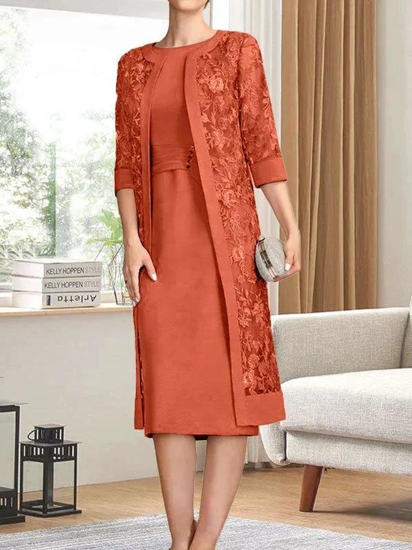 Sheath/Column Scoop Knee-Length Chiffon Mother of the Bride Dress With Pleated Sequins - Image 14