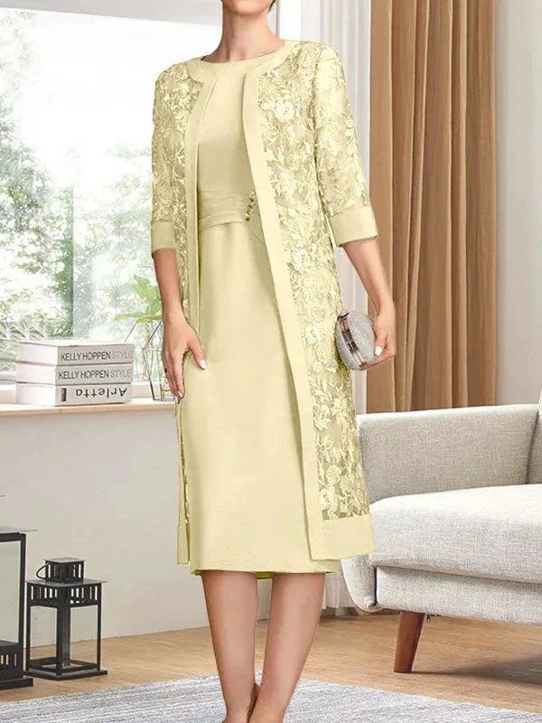 Sheath/Column Scoop Knee-Length Chiffon Mother of the Bride Dress With Pleated Sequins - Image 15