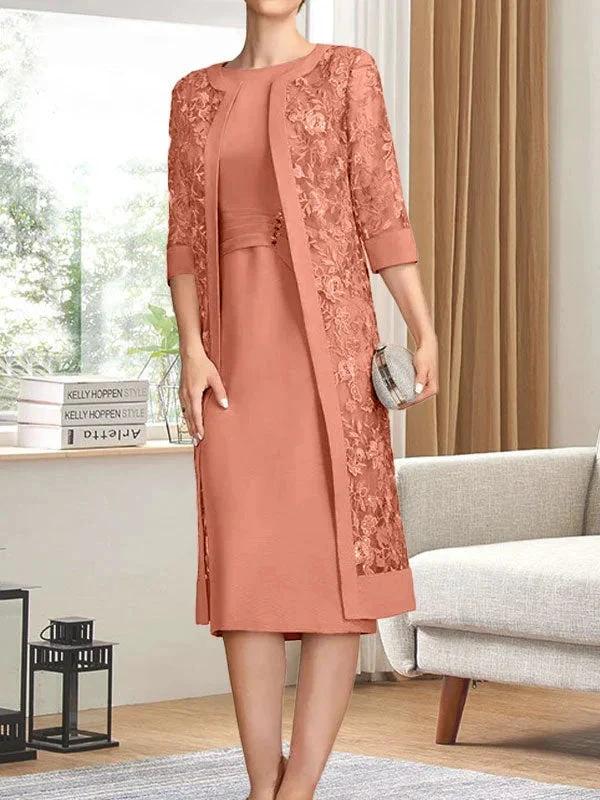 Sheath/Column Scoop Knee-Length Chiffon Mother of the Bride Dress With Pleated Sequins - Image 16