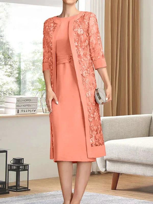 Sheath/Column Scoop Knee-Length Chiffon Mother of the Bride Dress With Pleated Sequins - Image 17
