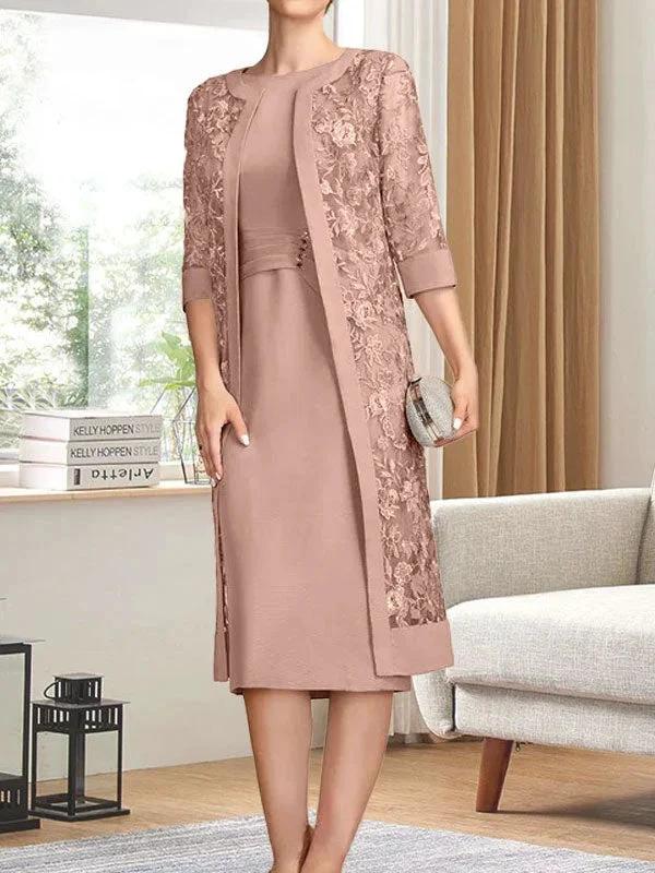 Sheath/Column Scoop Knee-Length Chiffon Mother of the Bride Dress With Pleated Sequins - Image 18