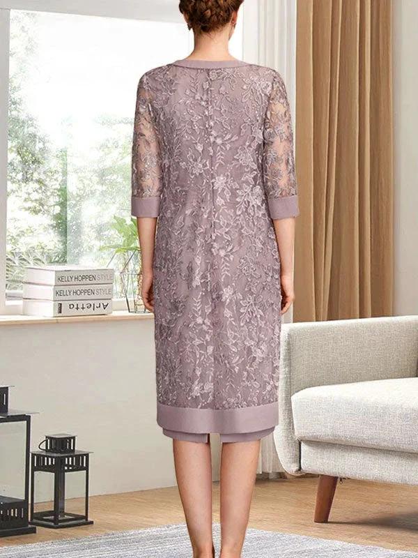 Sheath/Column Scoop Knee-Length Chiffon Mother of the Bride Dress With Pleated Sequins - Image 2