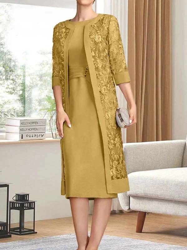 Sheath/Column Scoop Knee-Length Chiffon Mother of the Bride Dress With Pleated Sequins - Image 20