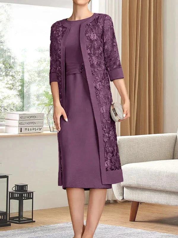 Sheath/Column Scoop Knee-Length Chiffon Mother of the Bride Dress With Pleated Sequins - Image 21