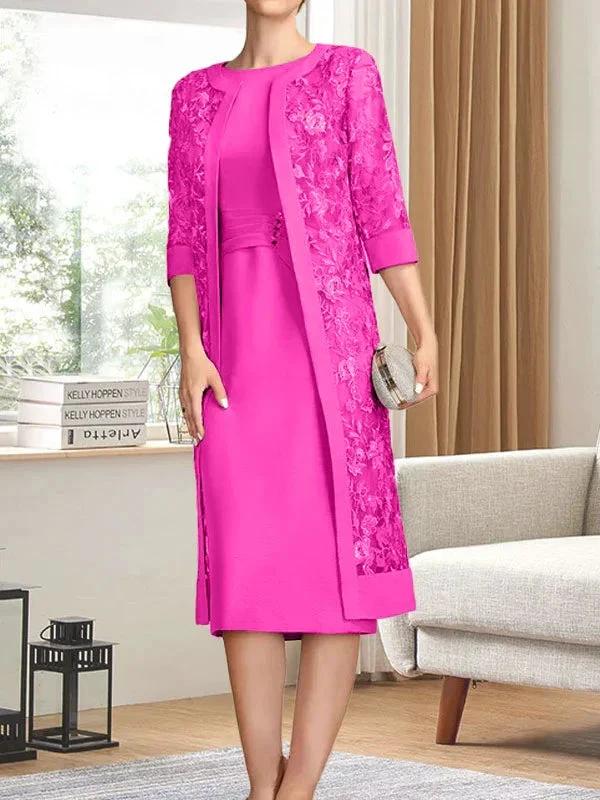 Sheath/Column Scoop Knee-Length Chiffon Mother of the Bride Dress With Pleated Sequins - Image 22