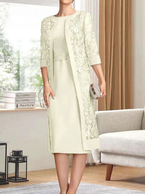 Sheath/Column Scoop Knee-Length Chiffon Mother of the Bride Dress With Pleated Sequins - Image 23