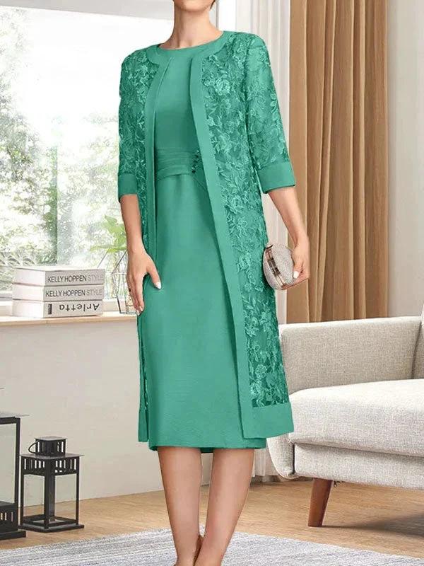 Sheath/Column Scoop Knee-Length Chiffon Mother of the Bride Dress With Pleated Sequins - Image 24