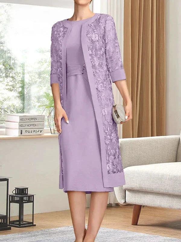 Sheath/Column Scoop Knee-Length Chiffon Mother of the Bride Dress With Pleated Sequins - Image 25
